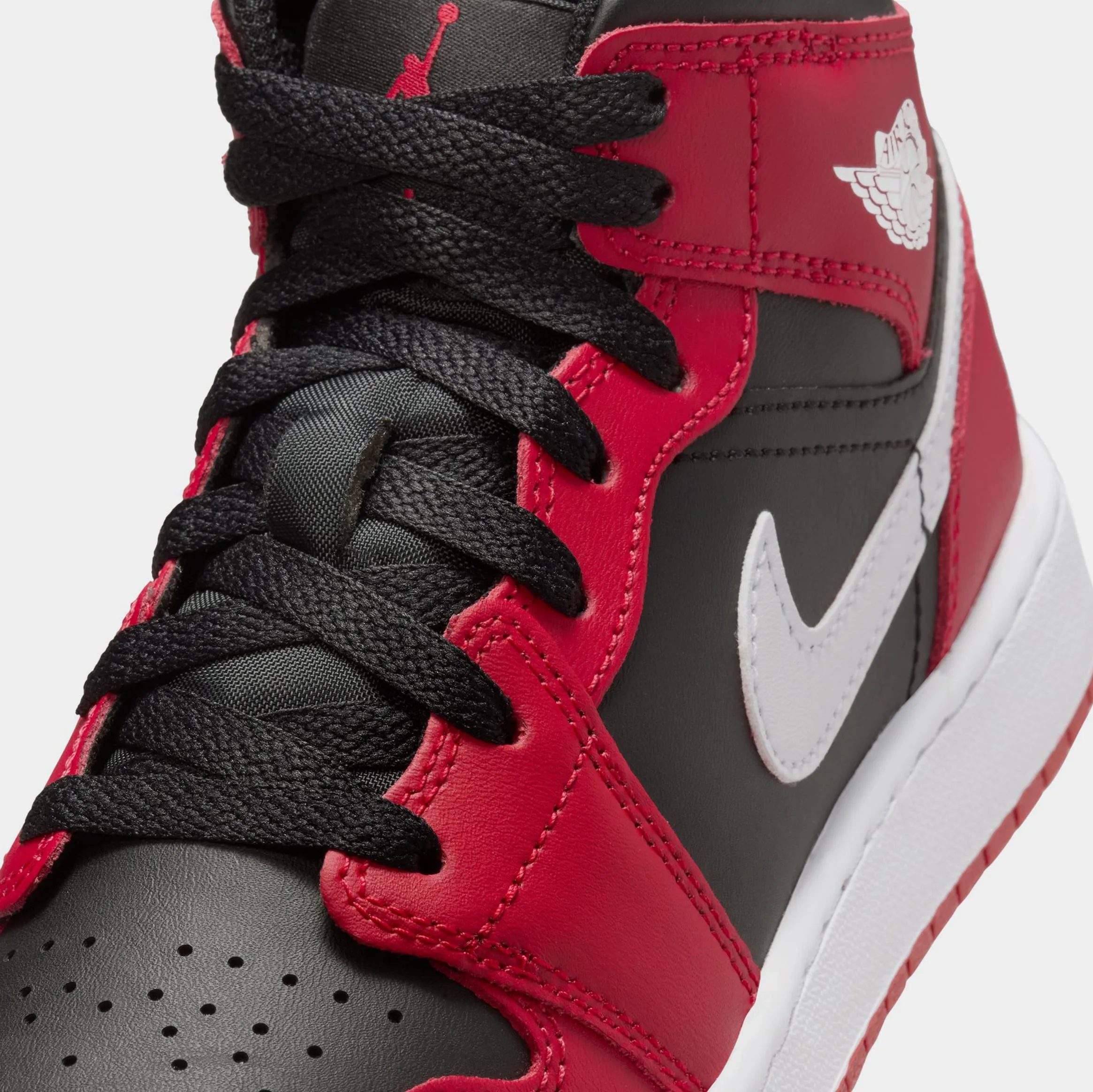 Air Jordan 1 Mid Grade School Lifestyle Shoes (Black/Gym Red/White)