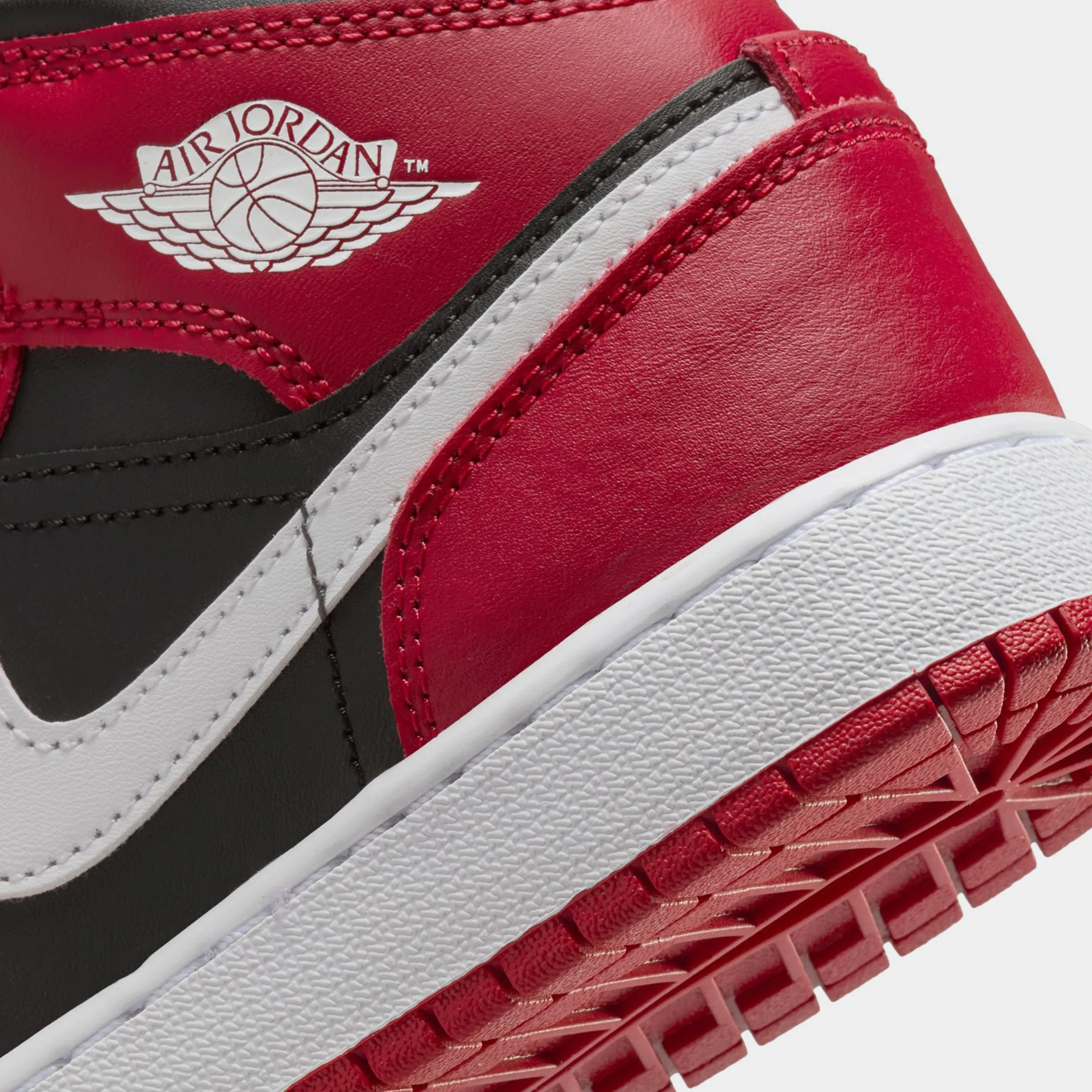 Air Jordan 1 Mid Grade School Lifestyle Shoes (Black/Gym Red/White)