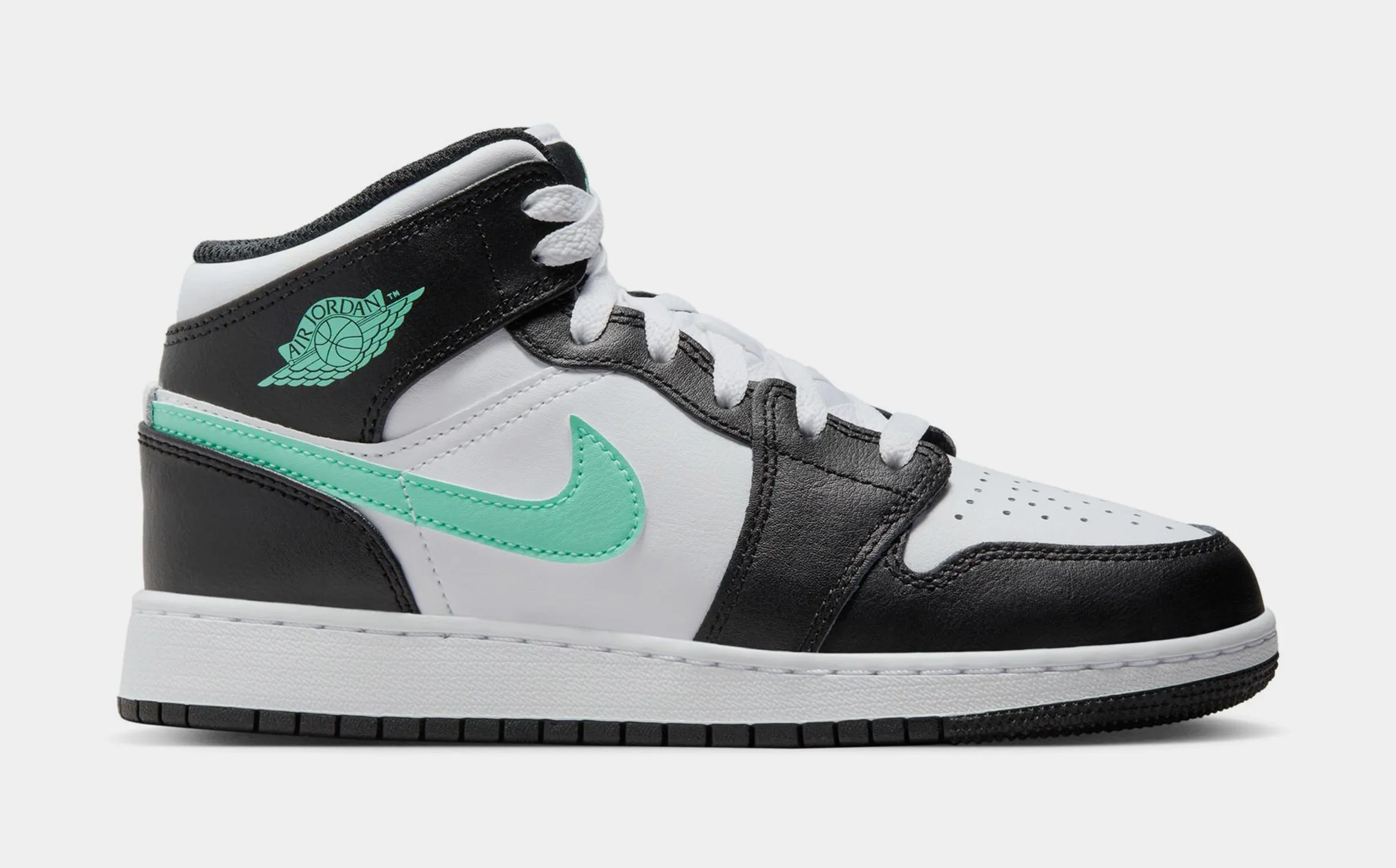 Air Jordan 1 Mid Grade School Lifestyle Shoes (White/Green Glow/Black)