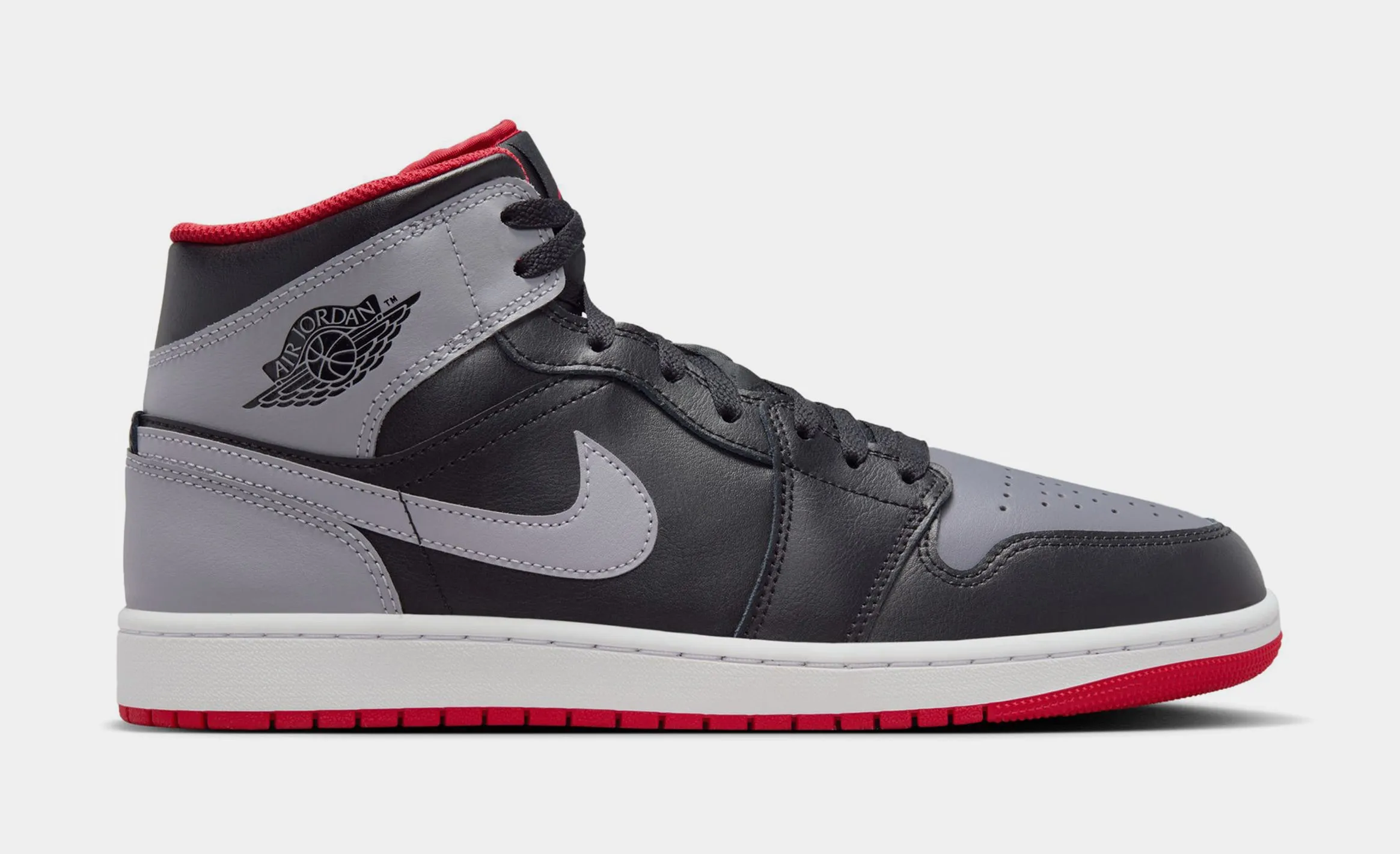 Air Jordan 1 Mid Mens Lifestyle Shoes (Black/Cement Grey/Fire Red/White)