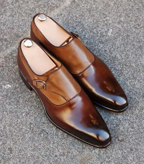 Bespoke Brown Leather Buckle Up Shoe for Men