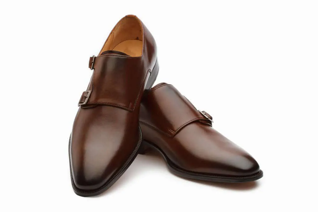 Bespoke Brown Leather Double Monk Strap Shoe for Men