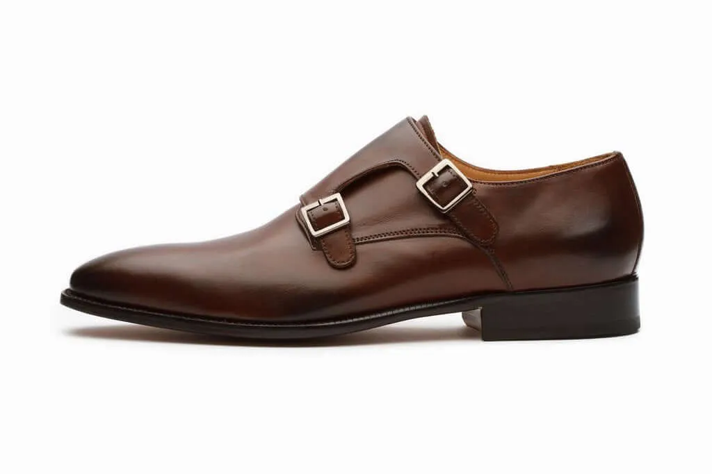 Bespoke Brown Leather Double Monk Strap Shoe for Men