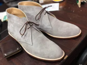 Bespoke Gray Chukka Suede Lace Up Boots