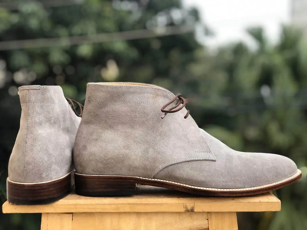 Bespoke Gray Chukka Suede Lace Up Boots