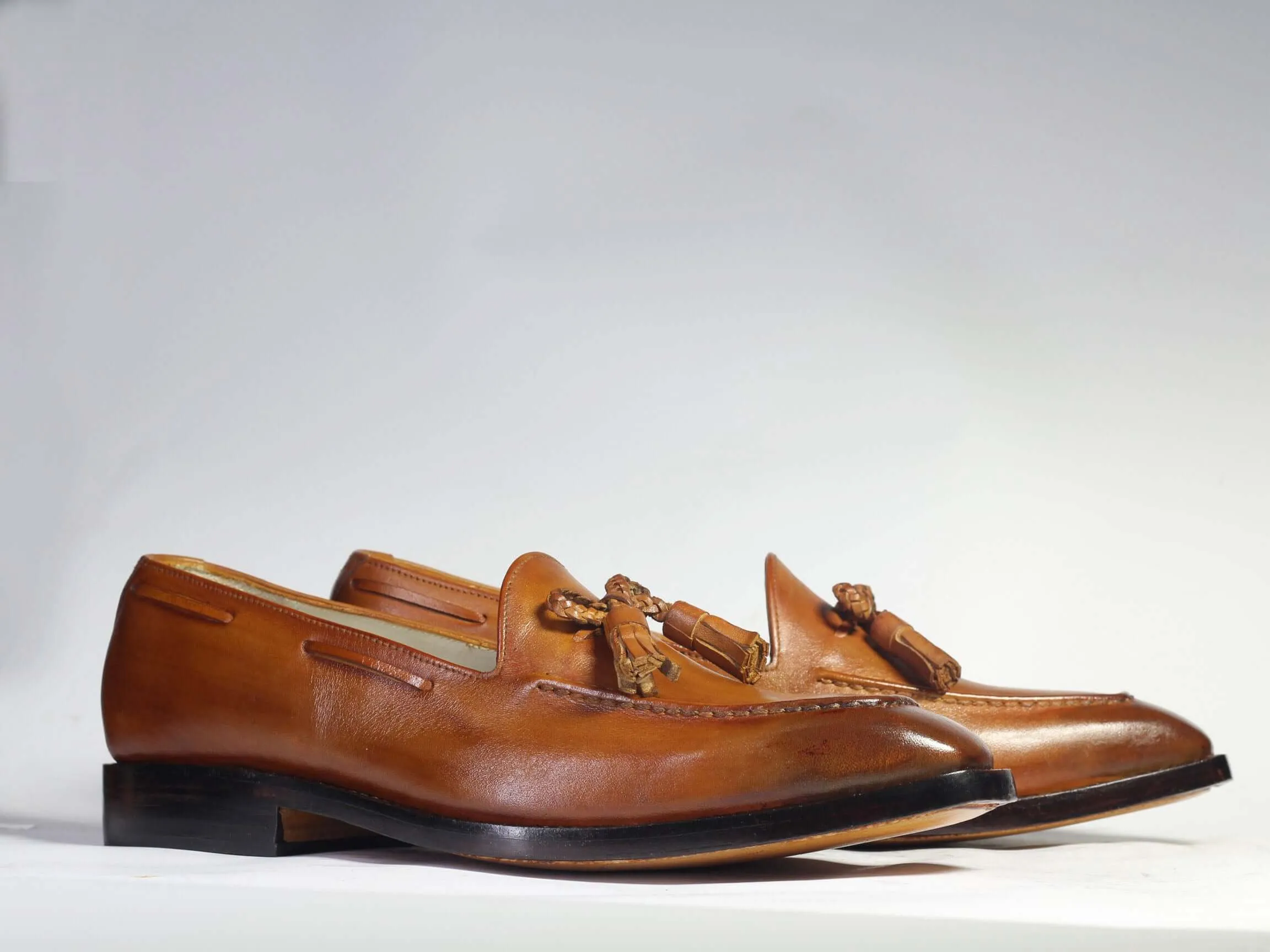 Bespoke Tan Tussle Leather Shoes for Men's