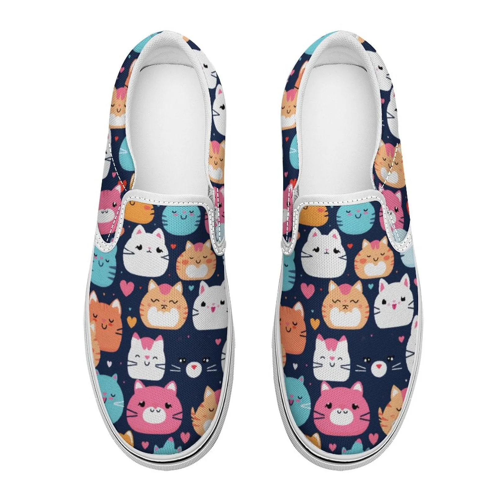 Cartoon Cats Printed Slip-on Canvas Shoes  for Teenagers and Adults