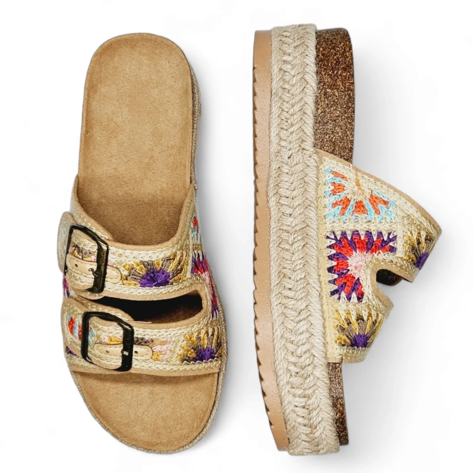 Crochet Double Buckle Platform Slide