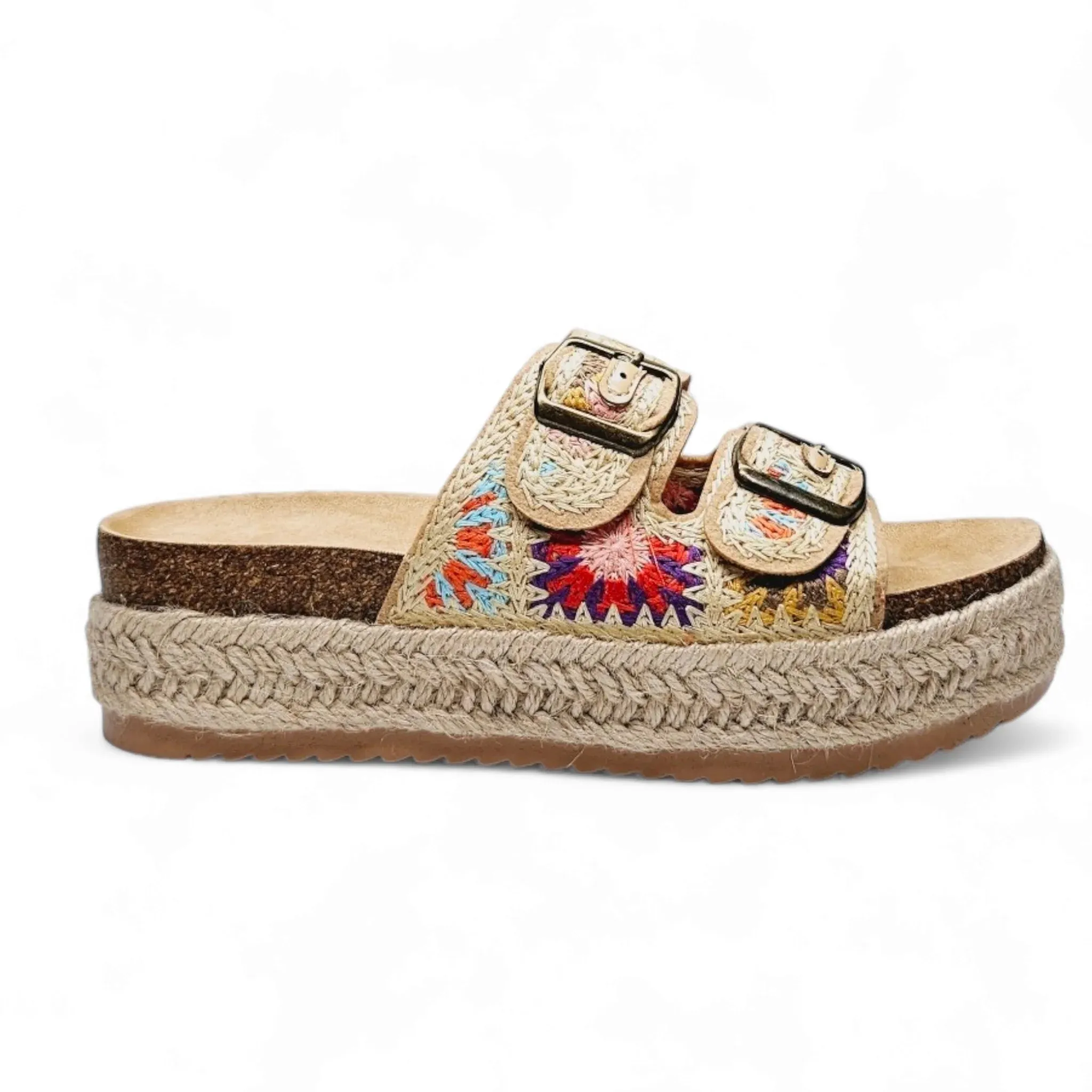 Crochet Double Buckle Platform Slide