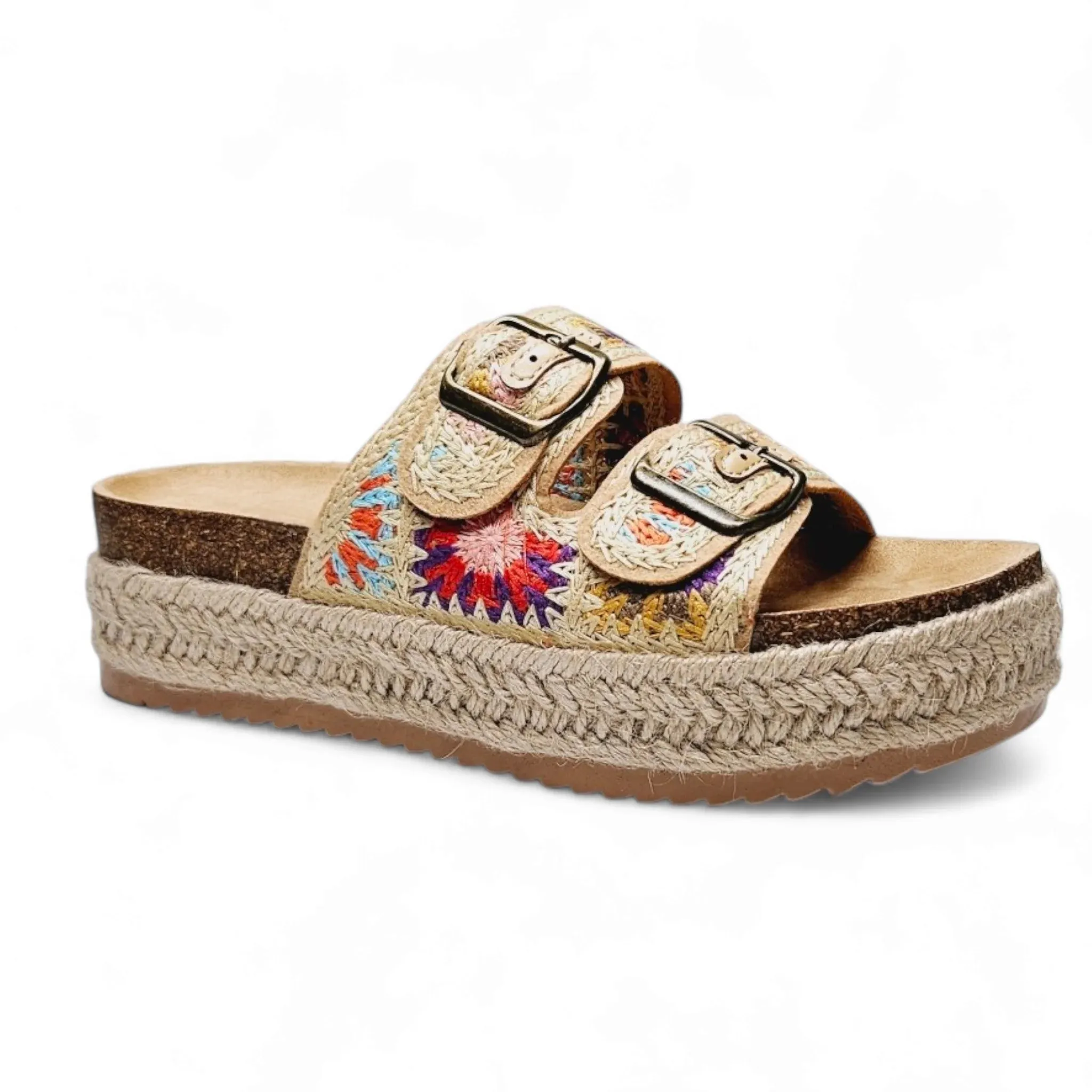 Crochet Double Buckle Platform Slide