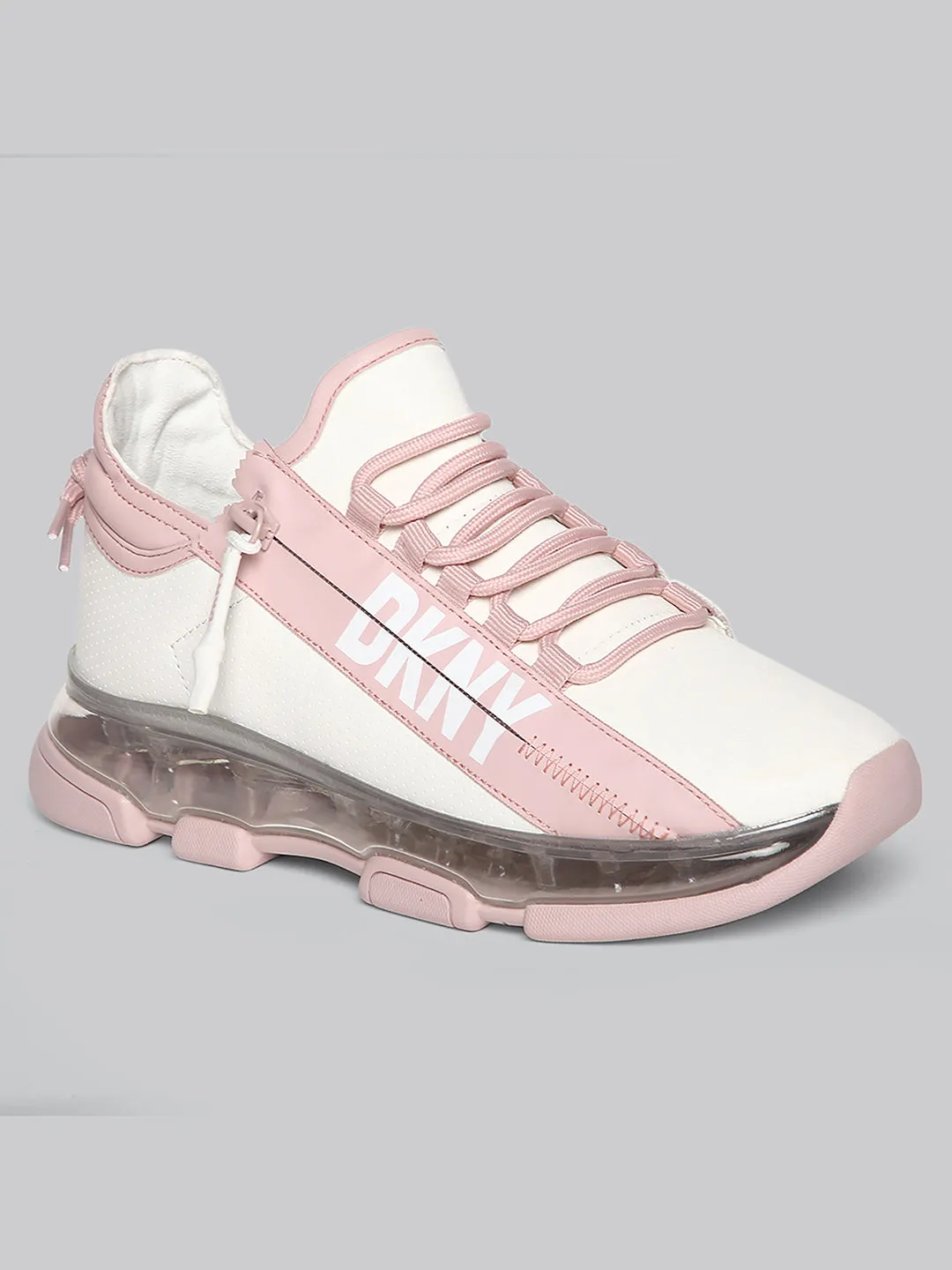 DKNY Women White & Pink Colour Blocked Sneakers