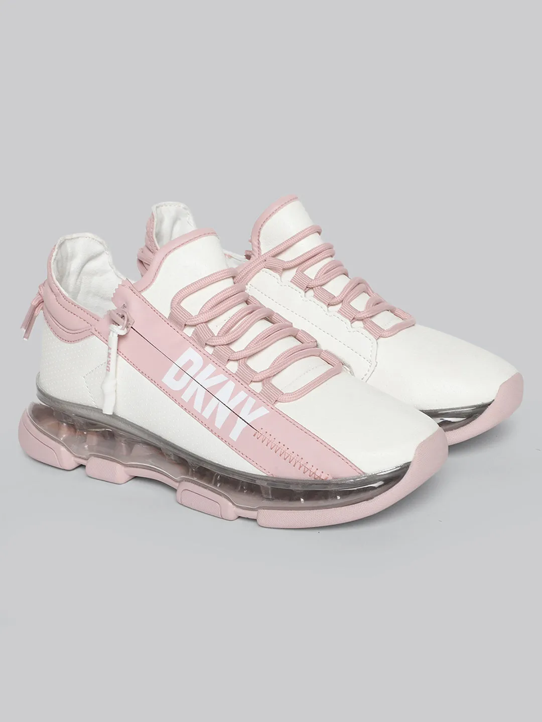 DKNY Women White & Pink Colour Blocked Sneakers