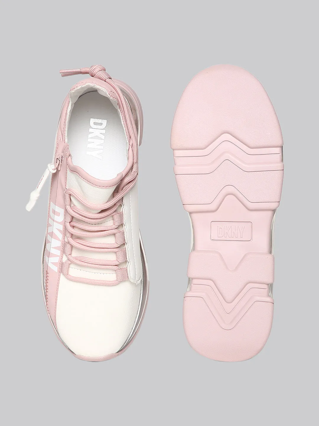 DKNY Women White & Pink Colour Blocked Sneakers