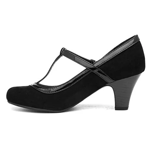 Lilley Womens Black Faux Suede T Bar Court Shoe