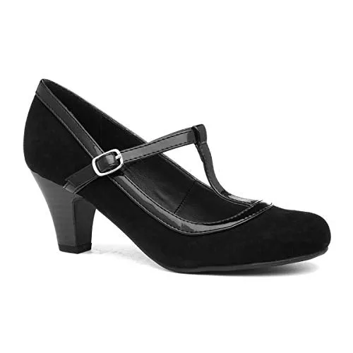 Lilley Womens Black Faux Suede T Bar Court Shoe