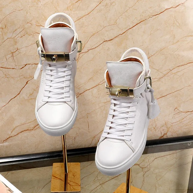 Luxury Smooth Pattern High Top Casual Sneakers