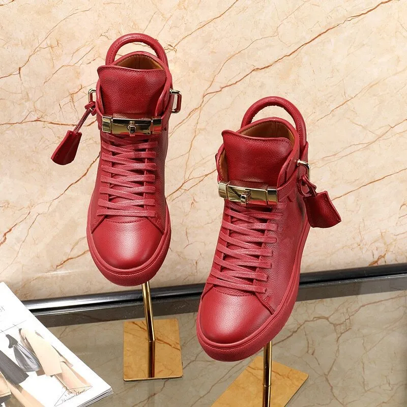 Luxury Smooth Pattern High Top Casual Sneakers