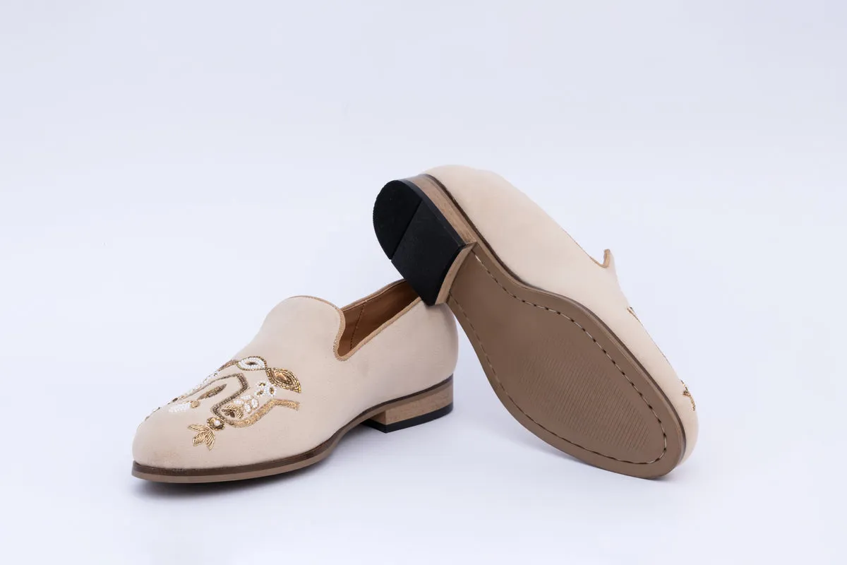 ROYAL EMBROIDERY SLIP-ONS-BEIGE