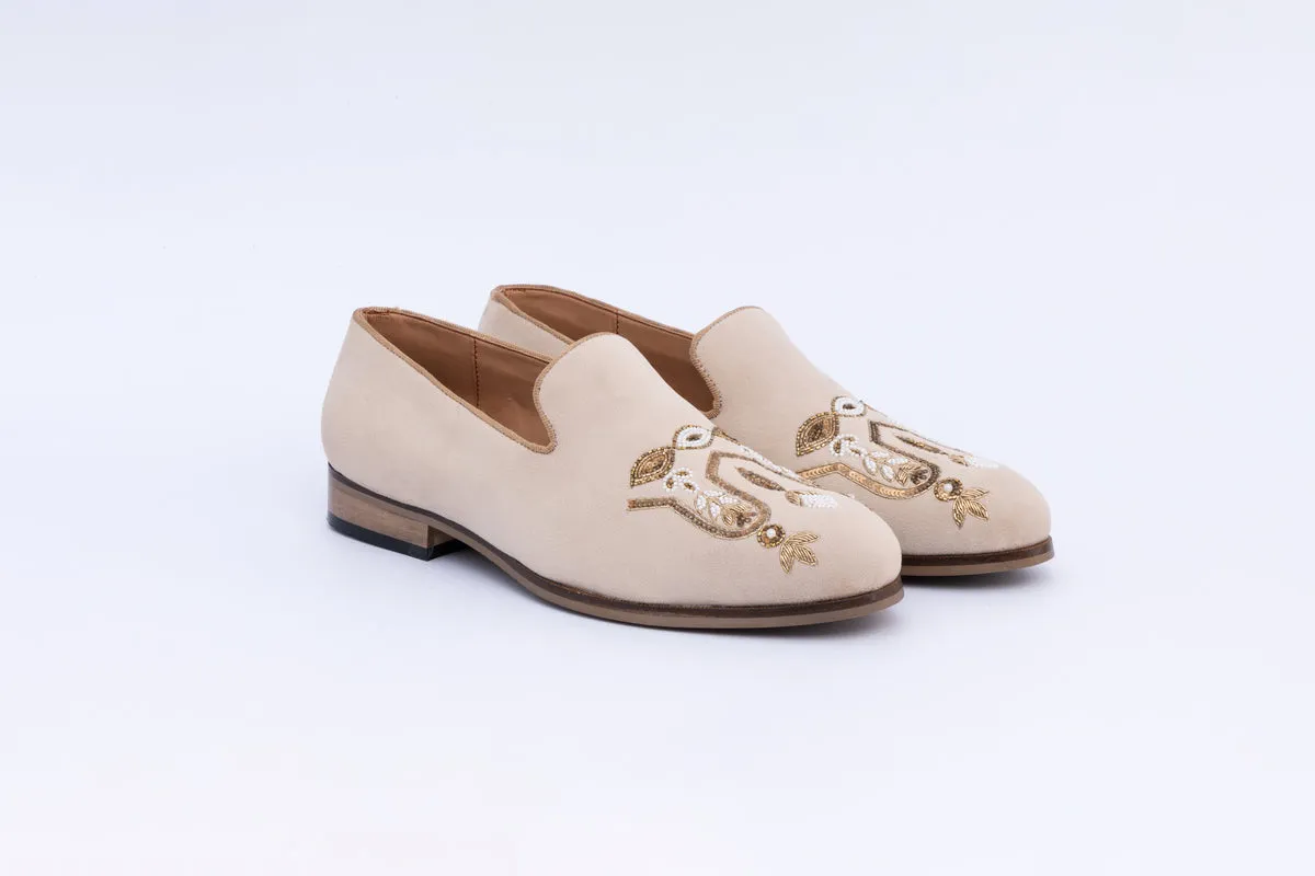 ROYAL EMBROIDERY SLIP-ONS-BEIGE