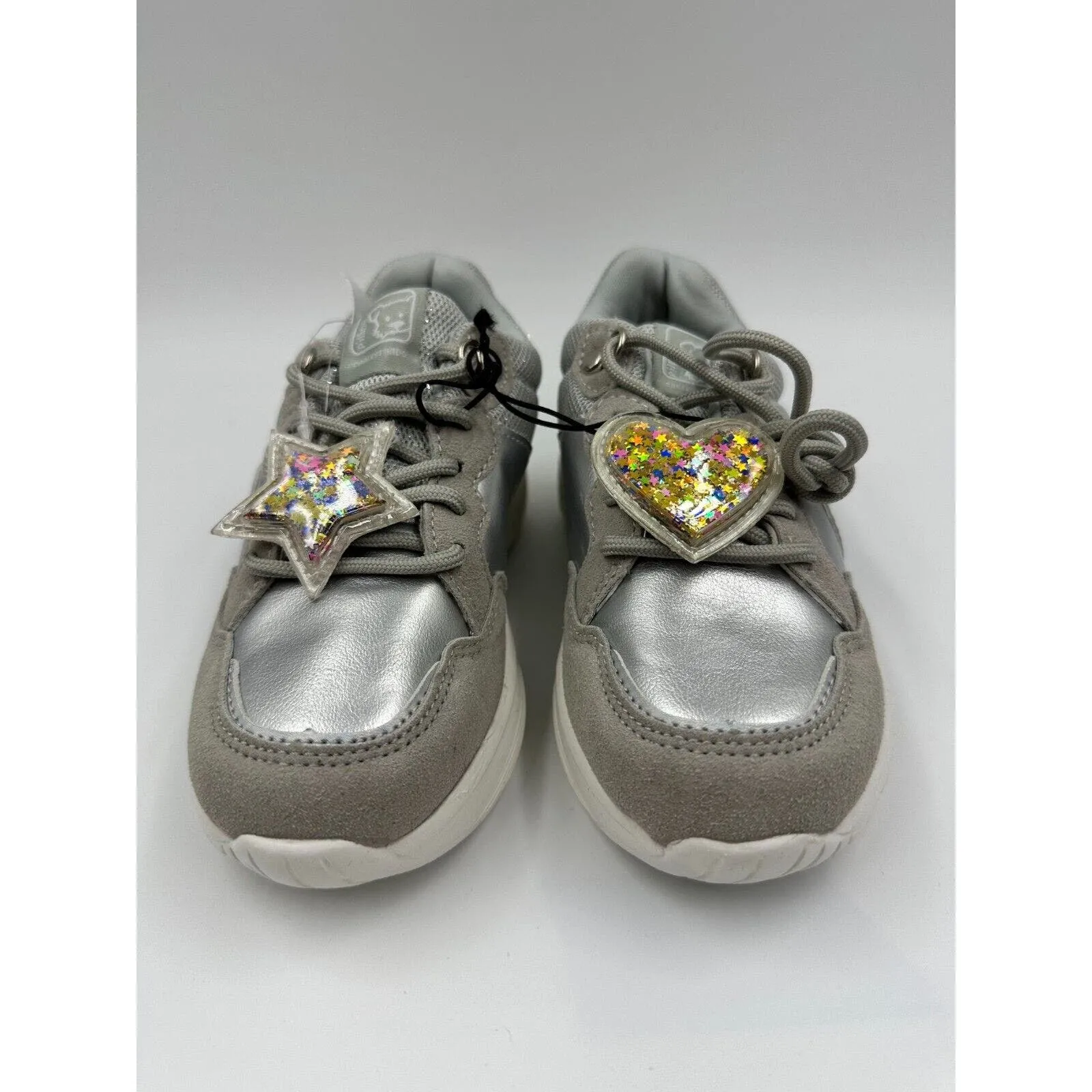 Small Kid Size 12 Silver Fashion Sneakers With Sparkly Accents