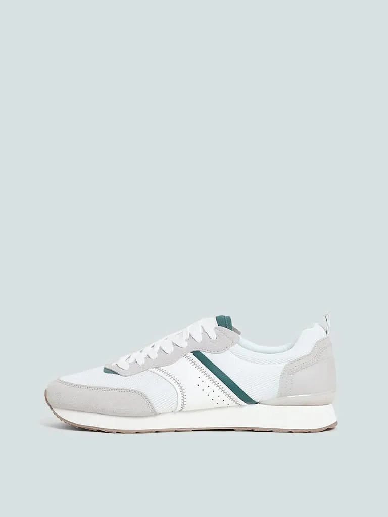 SOLEPLAY White & Green Lace-up Color Jogger Shoes