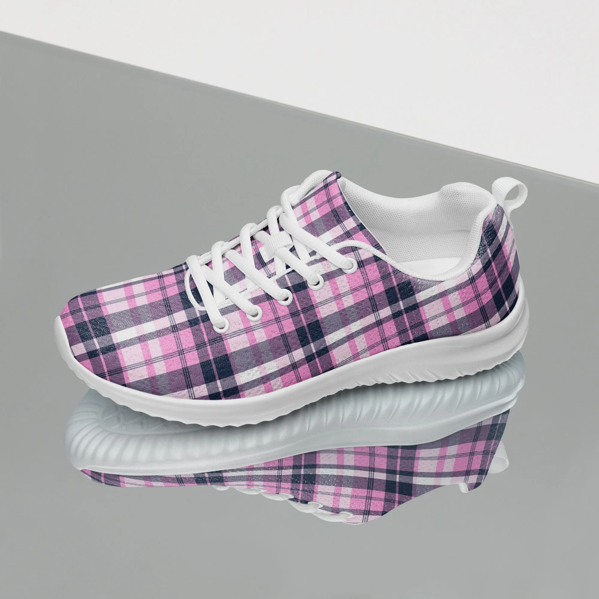 Women’s Pink and Navy Blue Surfer Plaid Athletic Shoes