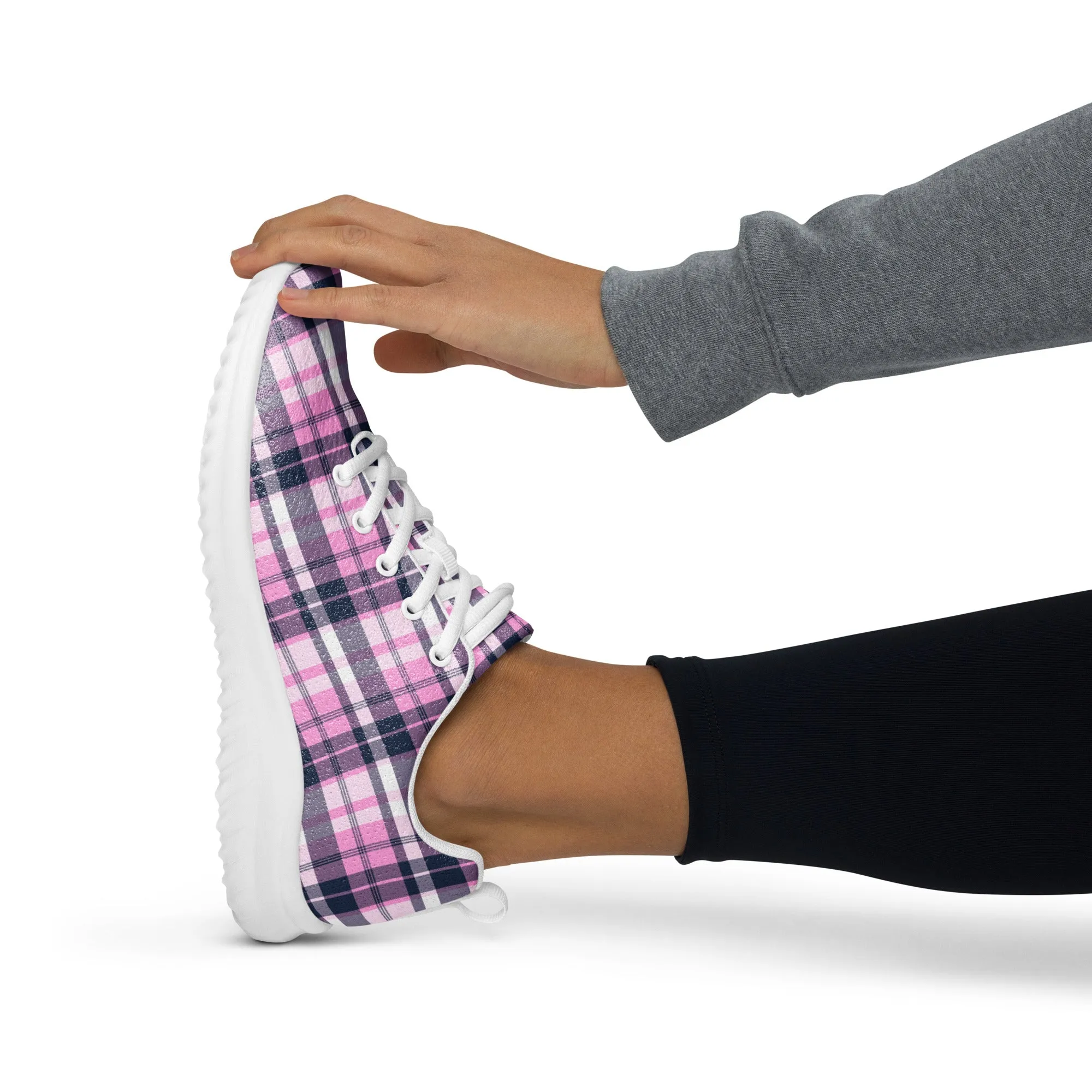 Women’s Pink and Navy Blue Surfer Plaid Athletic Shoes