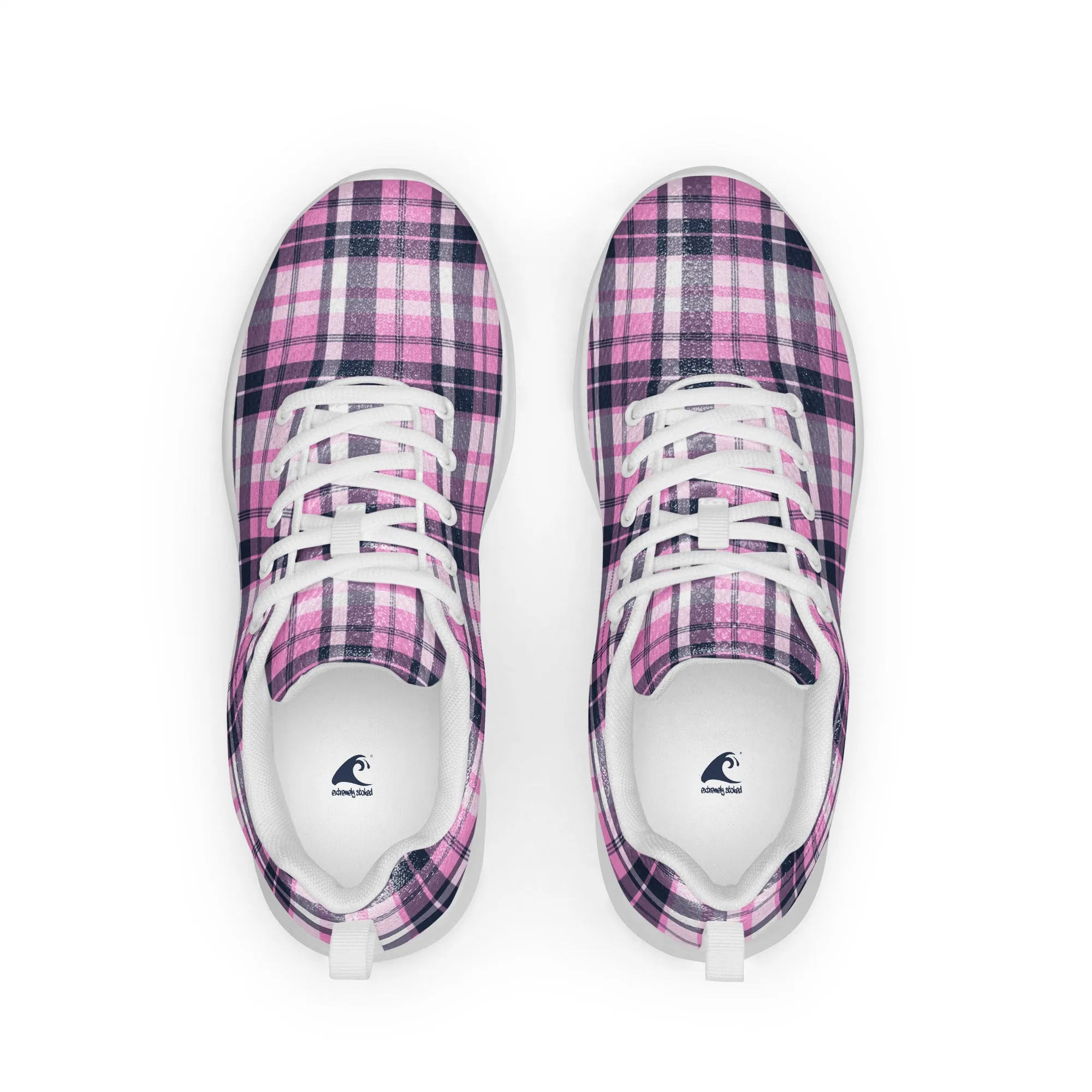 Women’s Pink and Navy Blue Surfer Plaid Athletic Shoes