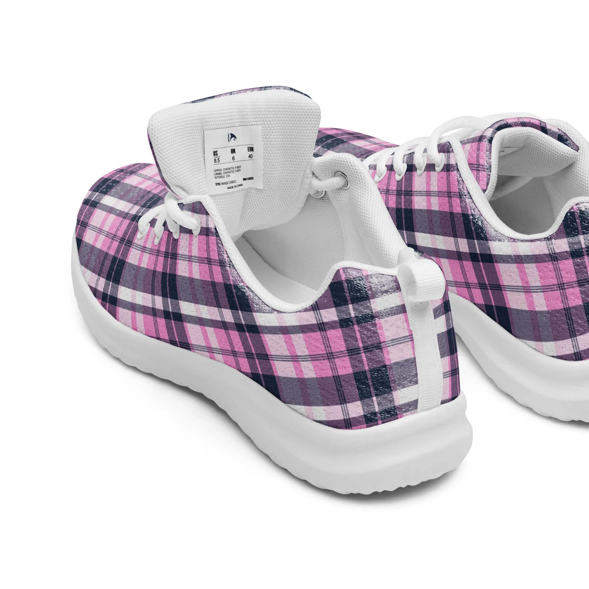 Women’s Pink and Navy Blue Surfer Plaid Athletic Shoes