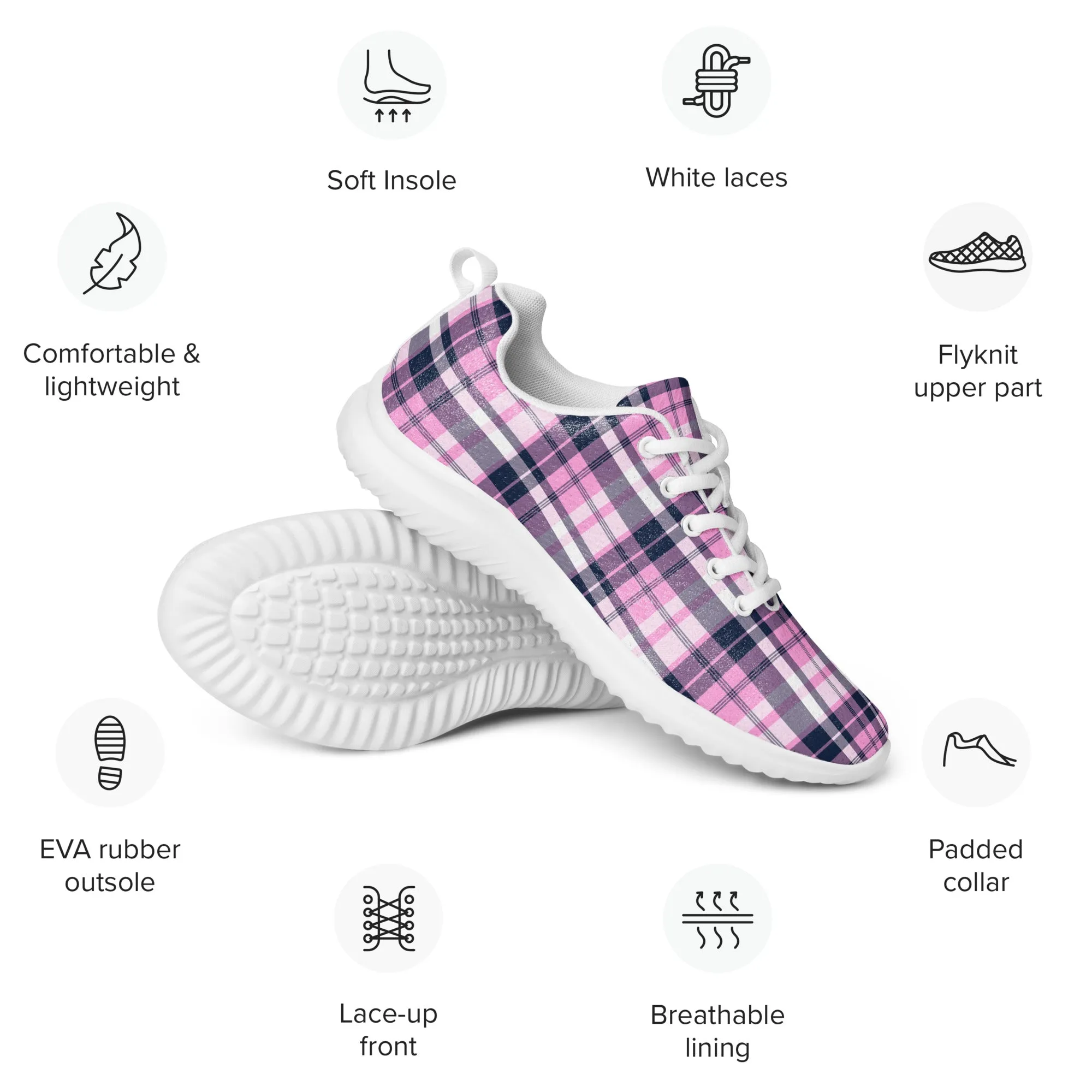 Women’s Pink and Navy Blue Surfer Plaid Athletic Shoes