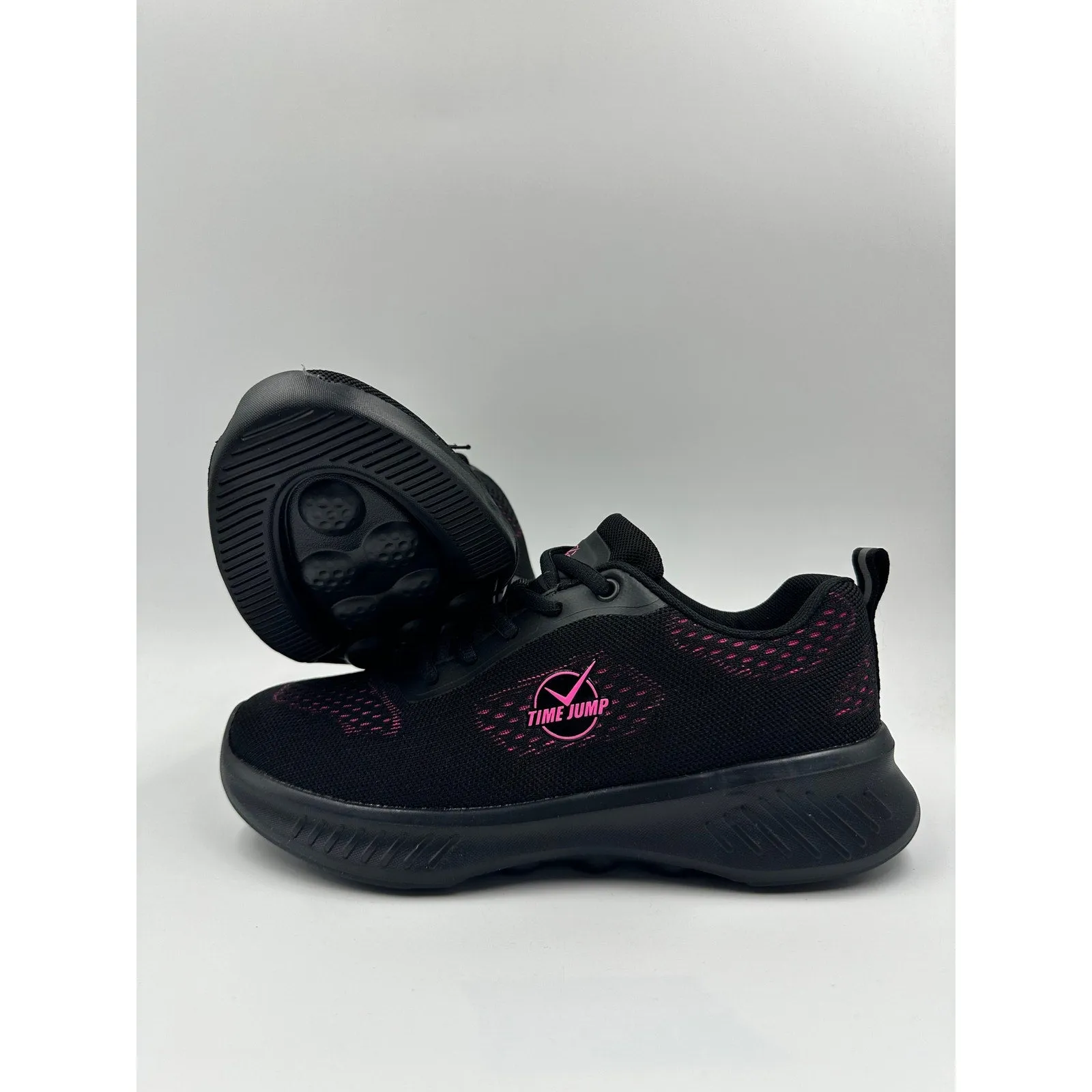 Women's Size 6, Black Low Top Sneakers w/ Pink Accents and Cushy Sole